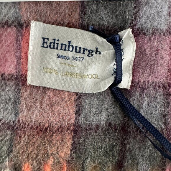 Edinburgh Scarf Lambswool Tartan Plaid Check Coral Grey NWT MC-79 - Picture 8 of 10